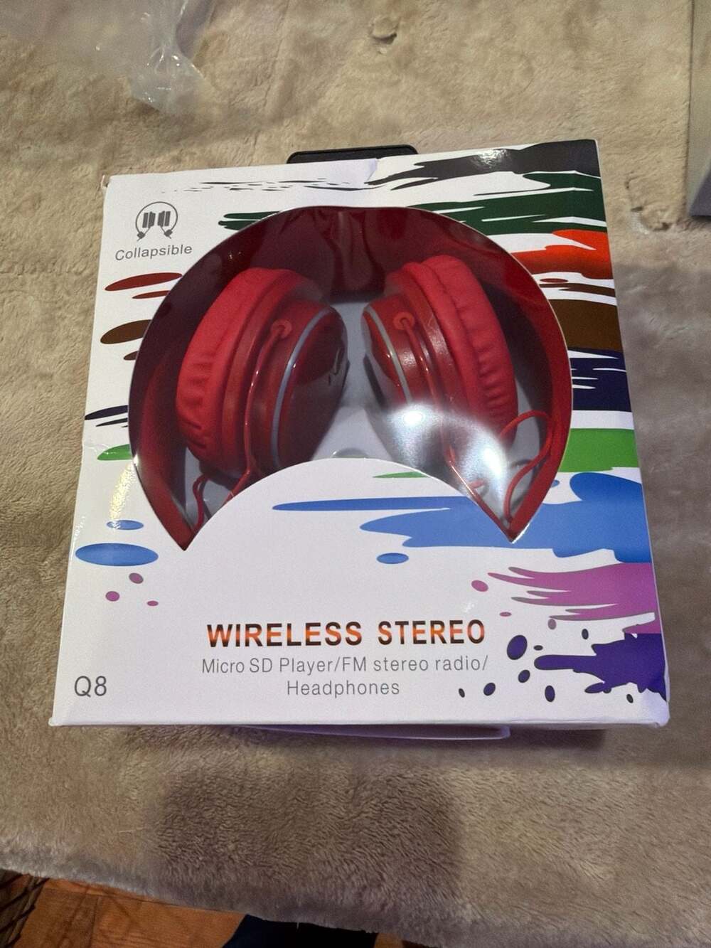 Q8 Wireless Stereo Bluetooth Headphones with Micro SD & FM‎ Radio - Red